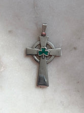 Load image into Gallery viewer, Green Enamel Sterling Silver Cross Pendant
