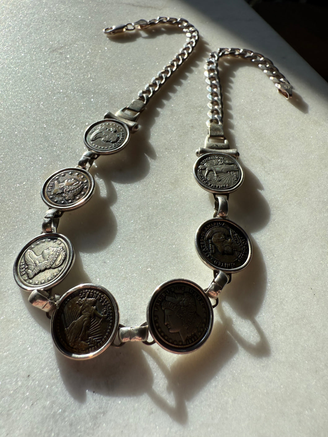 Vintage Sterling Silver Coin Necklace 16”