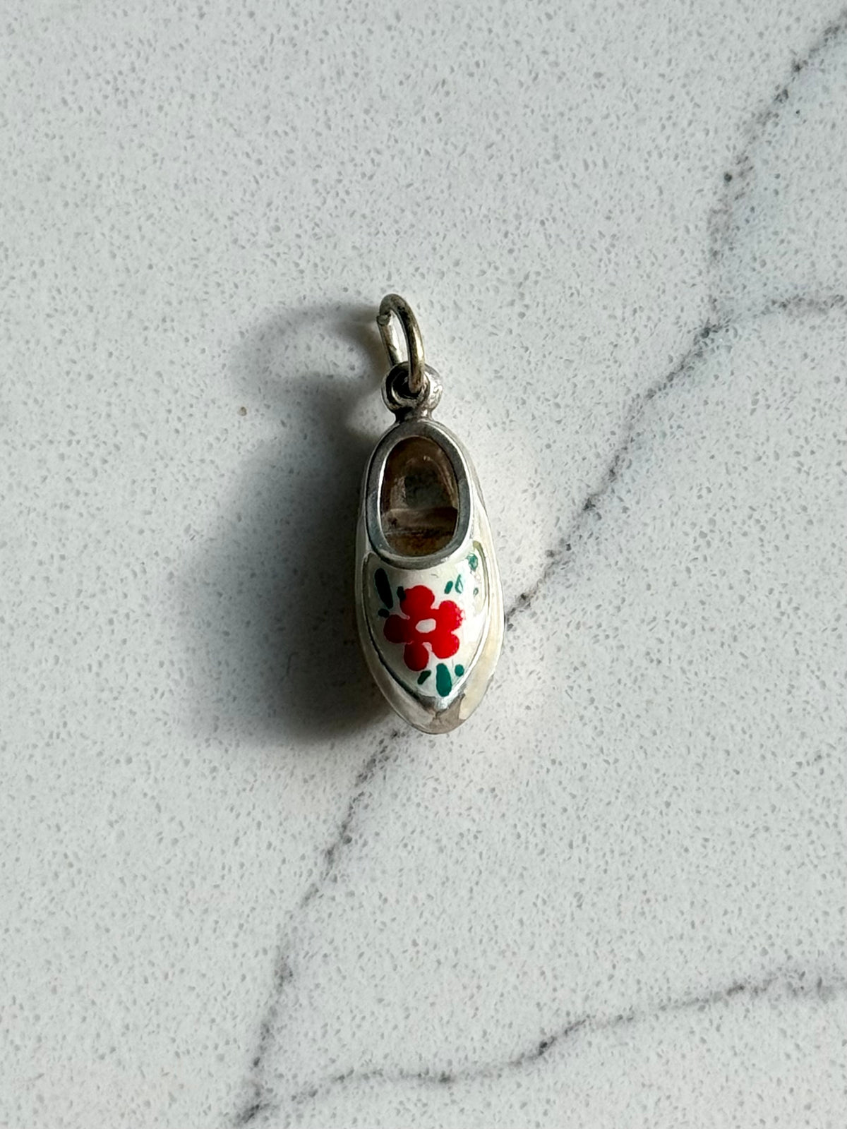 Vintage Enamel Dutch Clog Sterling Silver Charm
