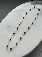 Load image into Gallery viewer, Sterling Silver Red Bead Station Necklace 17.75”
