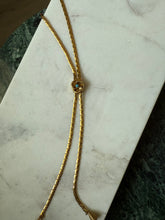 Load image into Gallery viewer, Goldette Goldtone Faux Turquoise Lariat Necklace 18”
