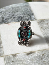 Load image into Gallery viewer, Taxco Sterling Silver Turquoise Amethyst Coral Ring Size 10.75
