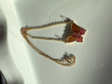 Load image into Gallery viewer, Vintage Orange Pink Cloisonné Enamel Gold Plated Butterfly Necklace 17”
