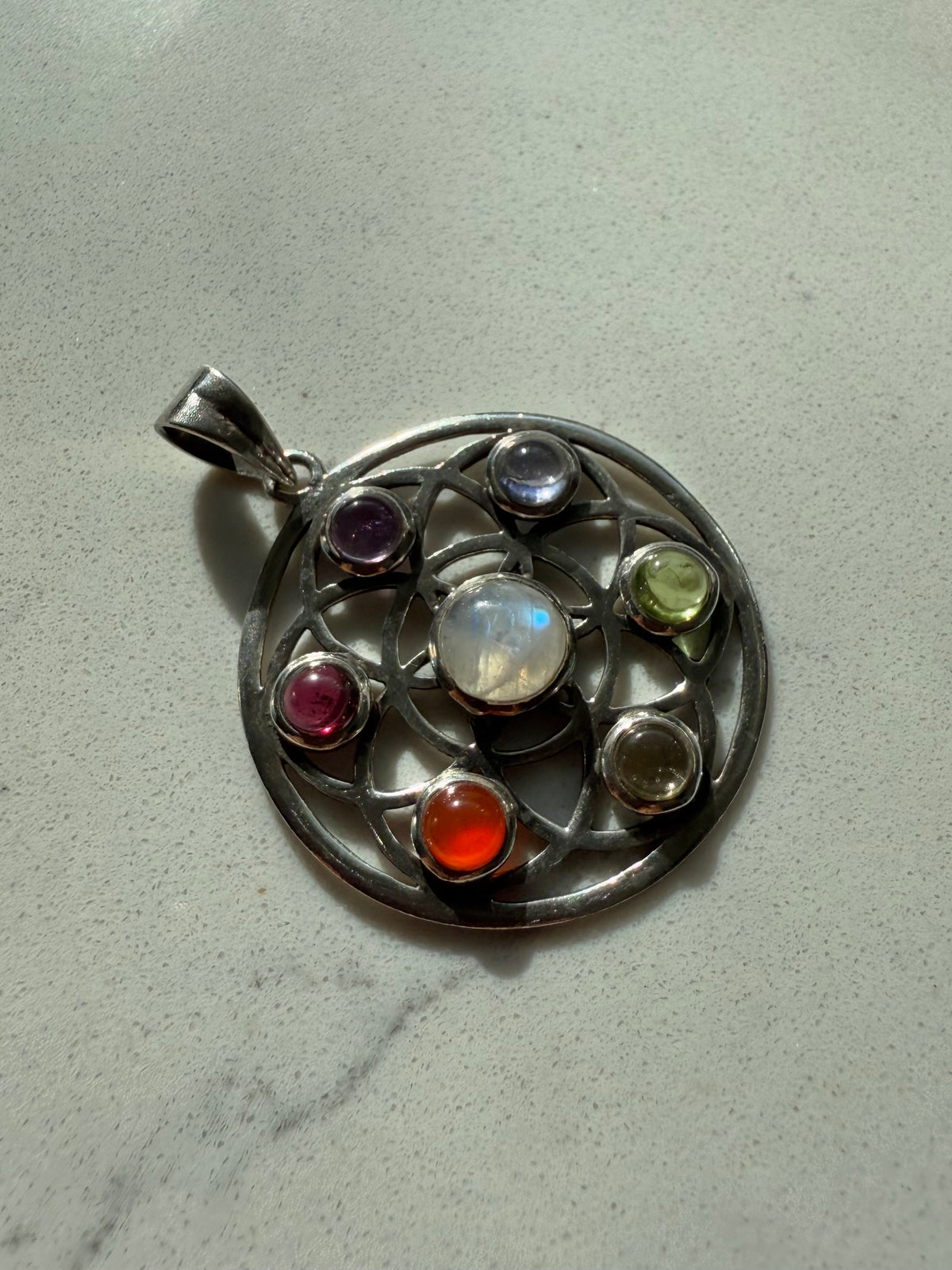 Vintage Cabochon Multi-Gemstone Sterling Pendant