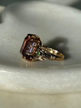 Load image into Gallery viewer, Victorian Purple Spinel 18k Gold Ring w/ Rose Cut Diamonds &amp; Emeralds Size 6.5
