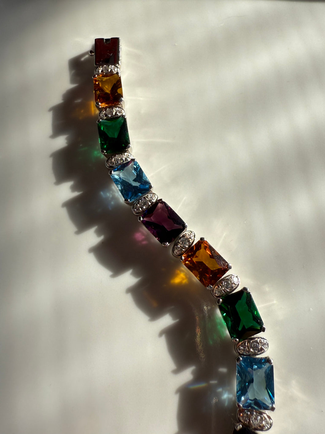 Multicolor Gemstone Sterling Silver Chunky Tennis Bracelet 7.25”