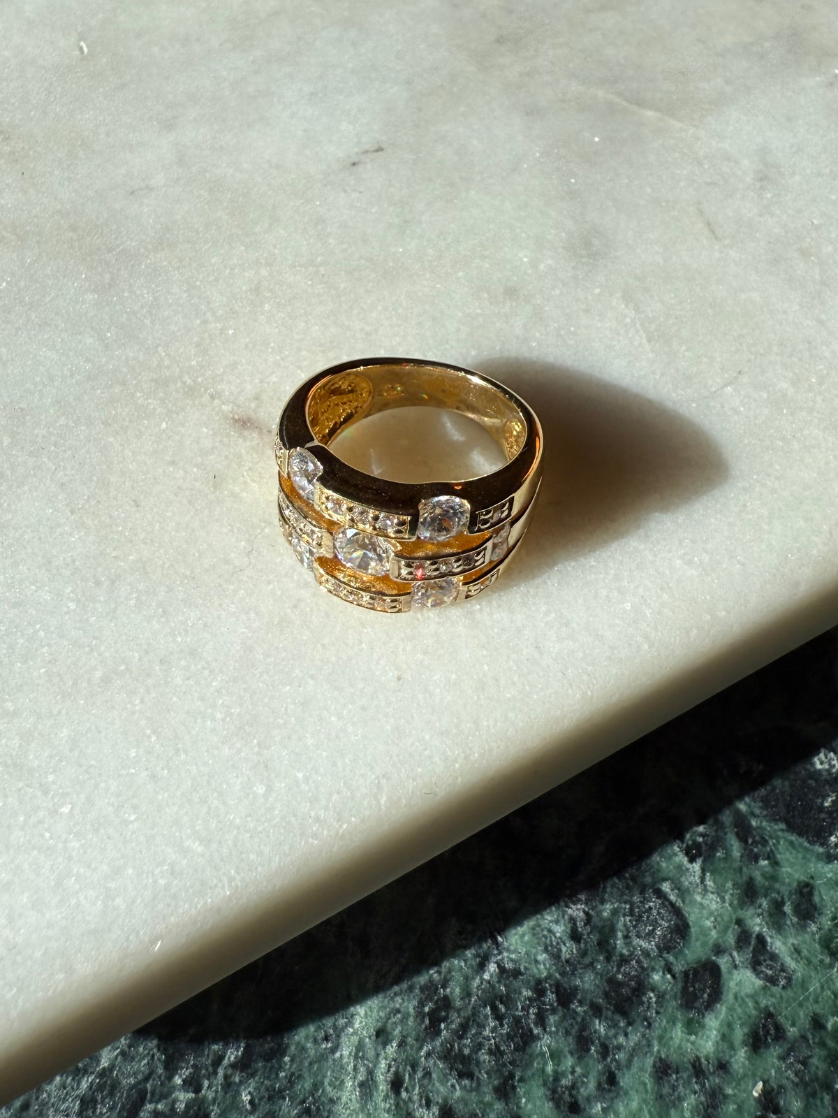 Gold Vermeil Iced Cage Ring Size 6