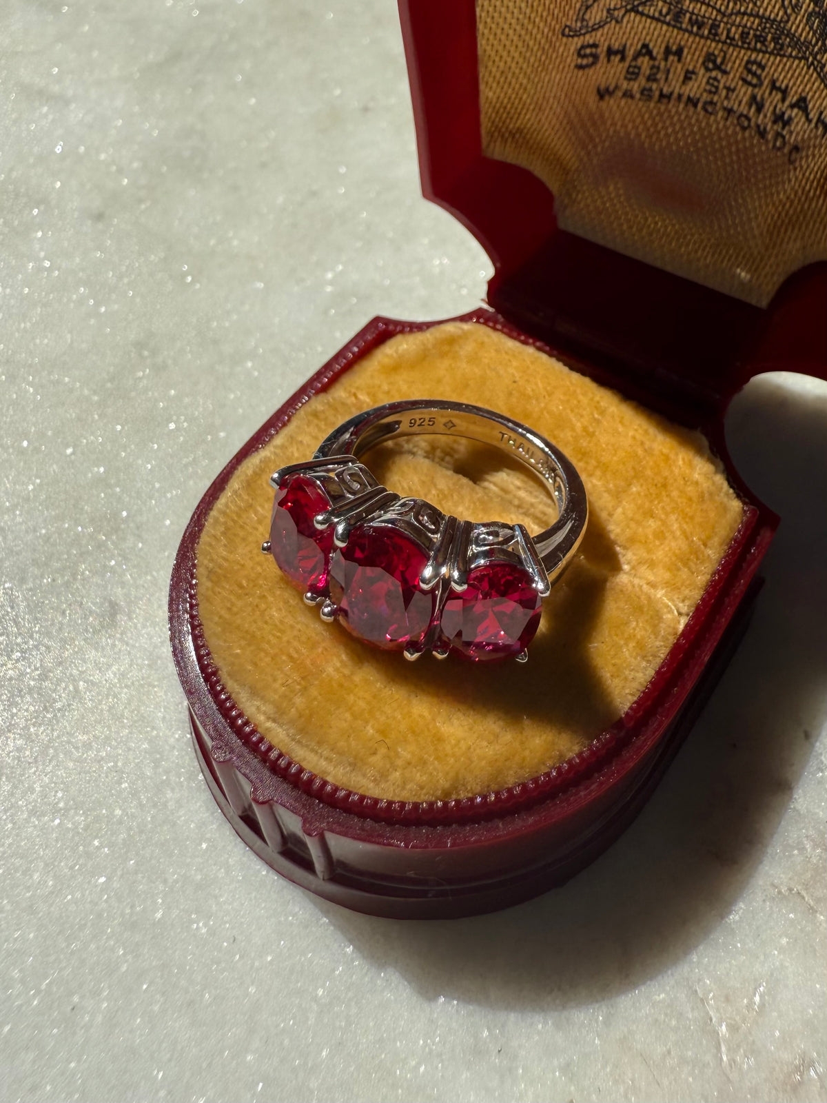 Lab Grown Ruby Rhodium Sterling Silver Ring Size 4