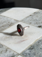 Load image into Gallery viewer, Vintage Garnet &amp; Marcasite Sterling Silver Ring Size 5
