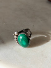 Load image into Gallery viewer, Vintage Malachite Sterling Silver Ring Size 7
