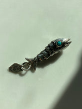 Load image into Gallery viewer, Articulated Fish Sterling Silver Pendant w/ Turquoise Eyes
