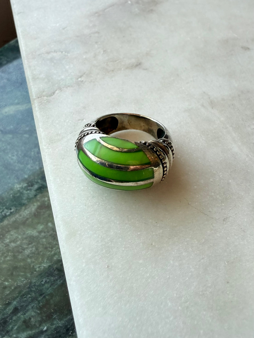Sterling Silver Gaspeite Inlay Ring Size 6.75