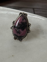 Load image into Gallery viewer, Rhodonite Chunky Vintage Sterling Silver Ring Size 6.75
