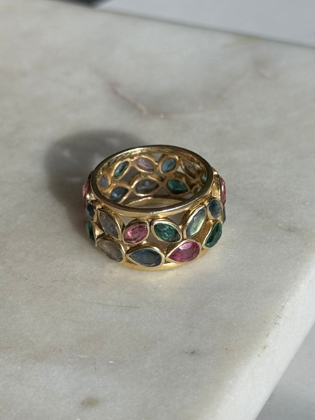 Multi-Gemstone Wide Gold Vermeil Ring Size 10