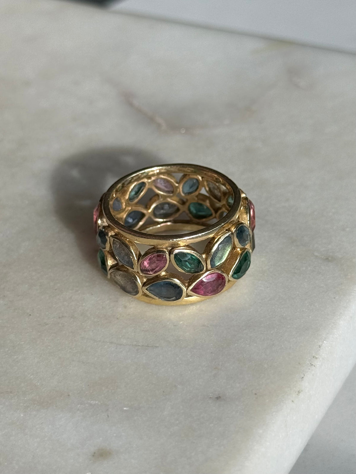 Multi-Gemstone Wide Gold Vermeil Ring Size 10