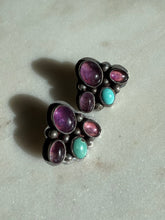Load image into Gallery viewer, Vintage Amethyst Cabochon &amp; Turquoise Sterling Silver Earrings
