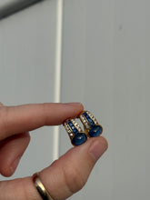 Load image into Gallery viewer, Solid 18k Gold Diamond &amp; Blue Sapphire Omega Back Earrings
