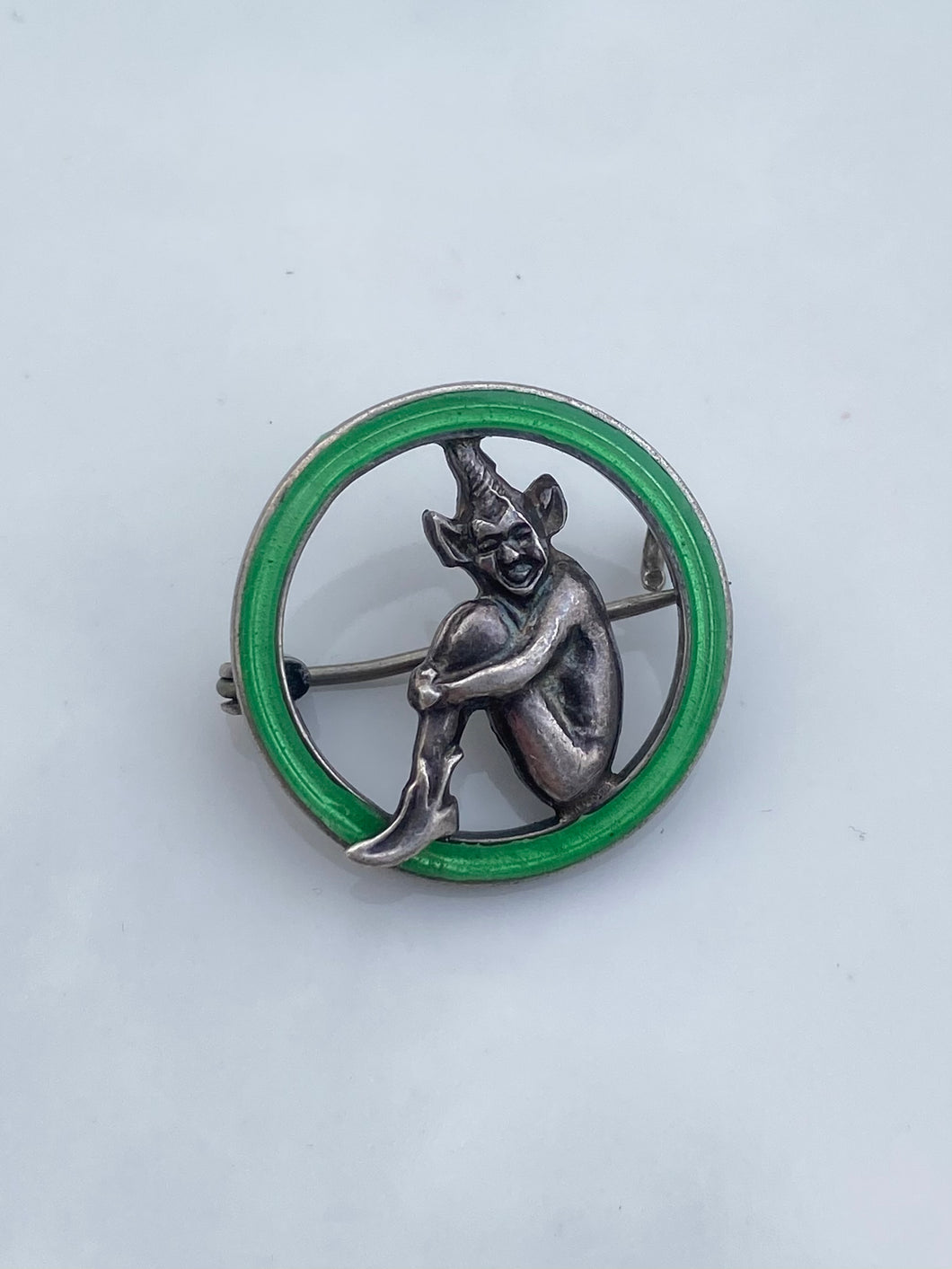 Antique Pixie Enamel Silver Brooch