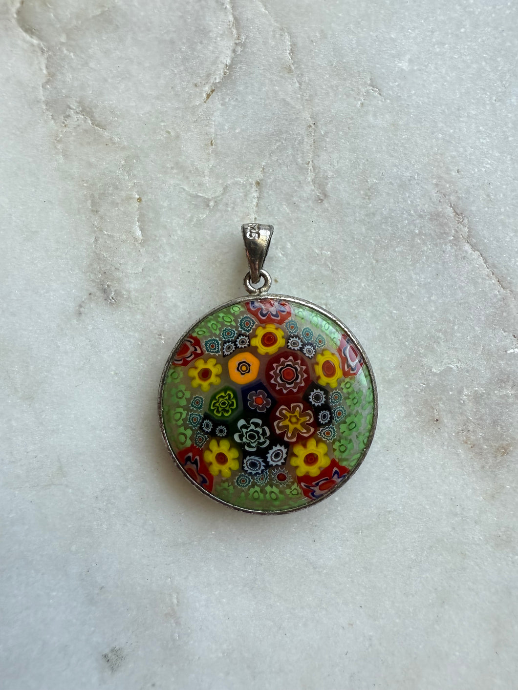 Flower Power Millefiori Sterling Silver Pendant