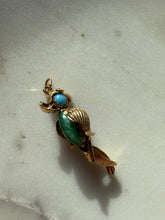 Load image into Gallery viewer, Italian 14k Gold Parrot Jade Turquoise Carnelian Pendant
