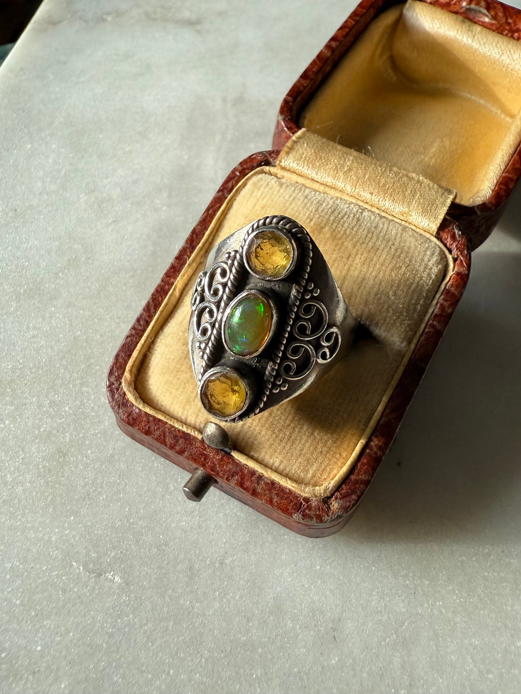 Opal & Citrine Sterling Silver Ring Size 7.75