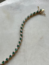 Load image into Gallery viewer, Lab Grown Emerald Gold Vermeil Tennis Bracelet 7.75”
