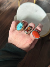 Load image into Gallery viewer, Chunky Blue Floral Carved Gold Vermeil Ring Size 7.25

