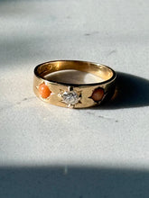 Load image into Gallery viewer, Antique 18k Yellow Gold Old Mine Cut &amp; Coral Ring Size 4.75
