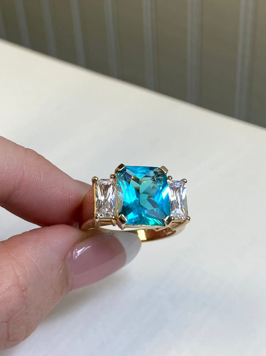 Chunky Blue Gold Vermeil Ring Size 9.25