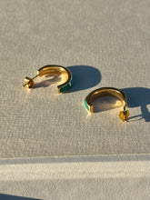 Load image into Gallery viewer, Vintage 14k Gold Turquoise Inlay Half Hoops
