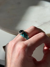 Load image into Gallery viewer, Canadian Blue Enamel Sterling Silver Ring Size 9.25
