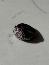 Load image into Gallery viewer, Black Onyx Sterling Silver Ruby Ring Size 7

