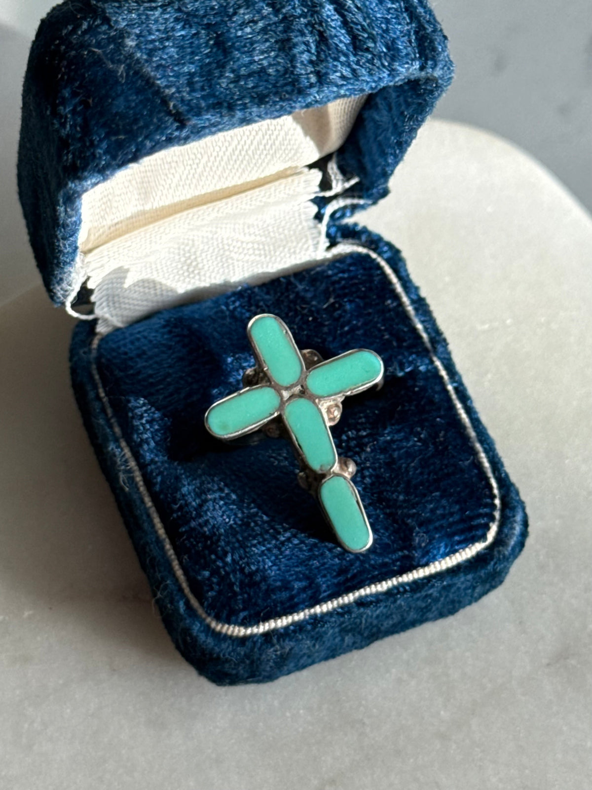 Turquoise Inlay Sterling Silver Cross Ring Size 5.25