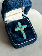 Load image into Gallery viewer, Turquoise Inlay Sterling Silver Cross Ring Size 5.25
