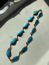 Load image into Gallery viewer, Meka Denmark Blue Enamel Leaf Gold Vermeil Sterling Necklace 15”
