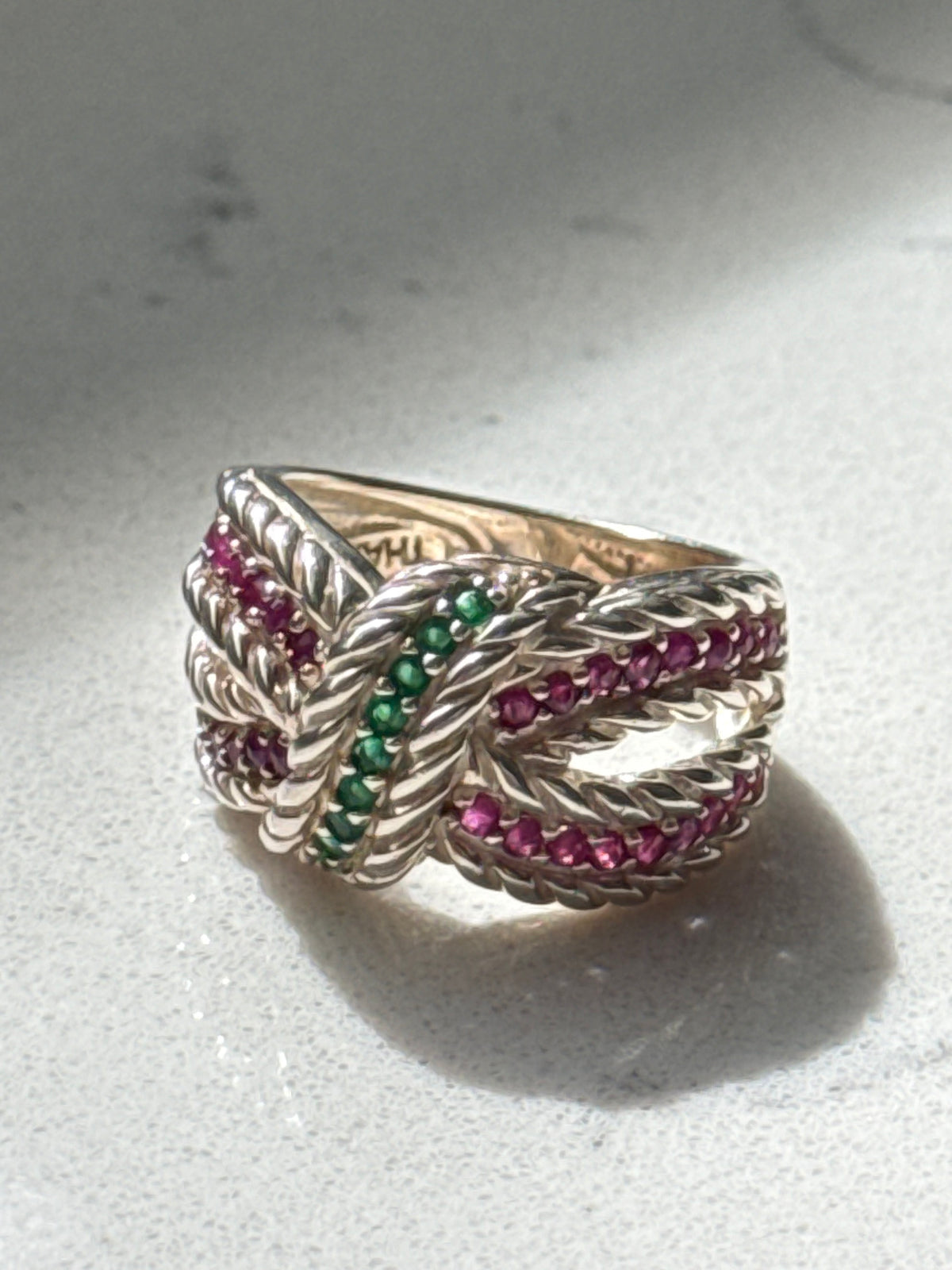 Emerald & Ruby Sterling Silver Ring Size 7