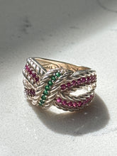 Load image into Gallery viewer, Emerald &amp; Ruby Sterling Silver Ring Size 7
