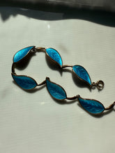 Load image into Gallery viewer, Denmark Sterling Blue Enamel Leaf Bracelet 7.75”
