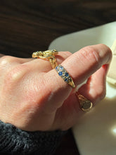 Load image into Gallery viewer, Antique Blue Sapphire &amp; Diamond 18k Gold Ring Size 6.75
