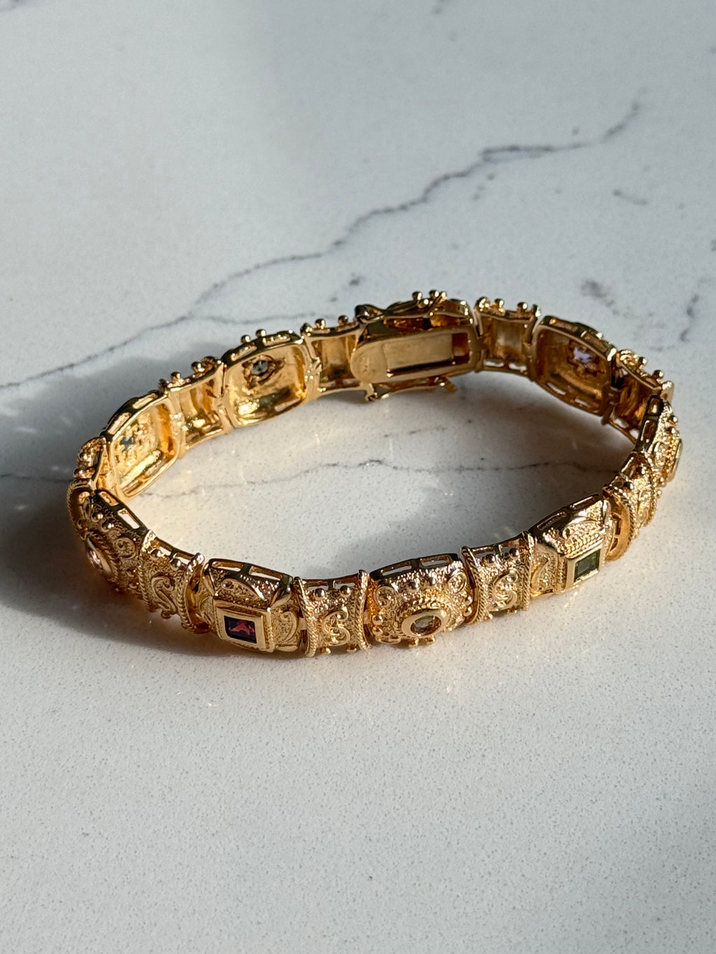 Chunky Gold Vermeil Multi-Gemstone Bracelet 7.25”