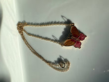 Load image into Gallery viewer, Vintage Orange Pink Cloisonné Enamel Gold Plated Butterfly Necklace 17”
