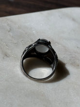 Load image into Gallery viewer, White Glass Cats Eye Sterling Silver Ring Size 8.75
