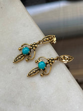 Load image into Gallery viewer, Vintage 1940s Turquoise 14k Gold Earrings
