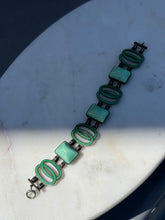 Load image into Gallery viewer, Antique Green Enamel Sterling Silver Bracelet
