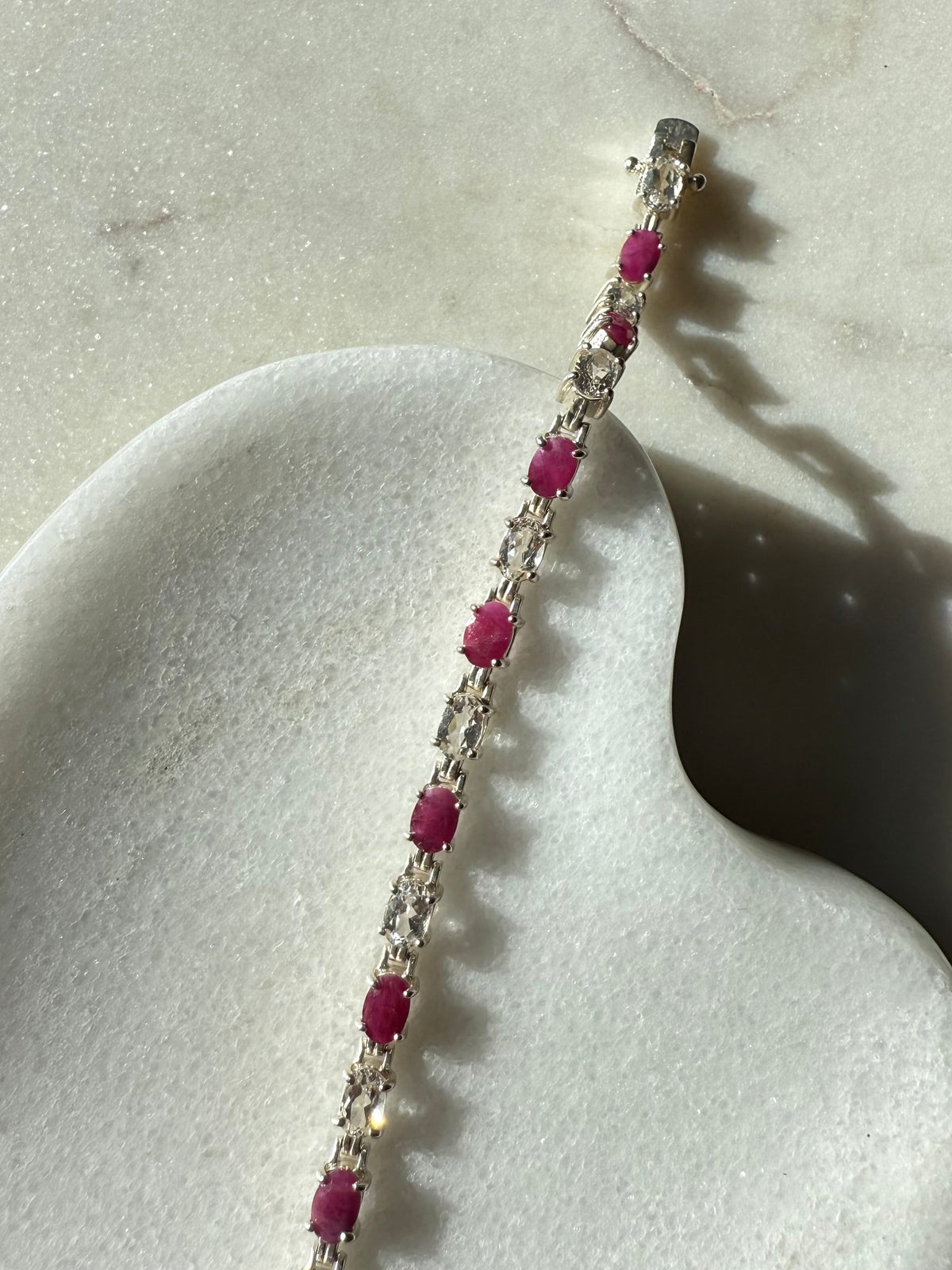 Ruby & Quartz Sterling Silver Tennis Bracelet 7.5”