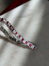 Load image into Gallery viewer, Sterling Silver CZ &amp; Glass Stone Tennis Bracelet 6.5”
