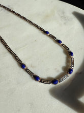 Load image into Gallery viewer, Vintage Lapis Greek Key Sterling Silver Necklace 17”
