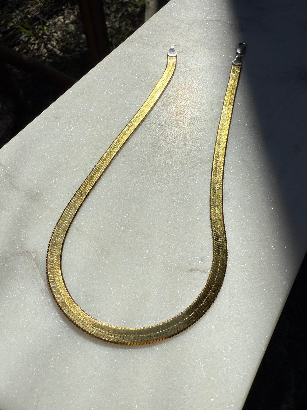 Two-Tone Reversible Sterling Silver Gold Vermeil Herringbone Chain 15.5”