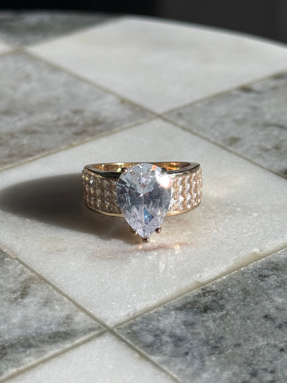 Pear Cut Cubic Zirconia Gold Vermeil Ring Size 9