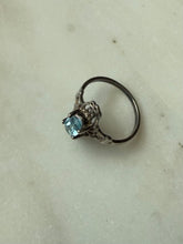 Load image into Gallery viewer, Vintage Filigree Blue Topaz Sterling Silver Ring Size 8.25
